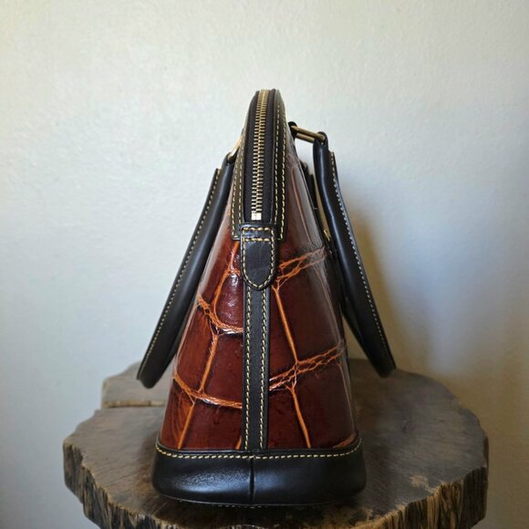 Dooney & Bourke Croco Embossed Leather Domed Satchel Bag Cognac Brown Tmoro VTG - Picture 12 of 16